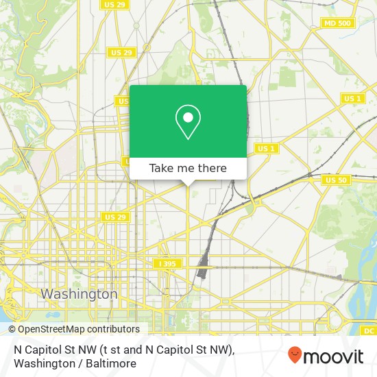 Mapa de N Capitol St NW (t st and N Capitol St NW), Washington, DC 20002