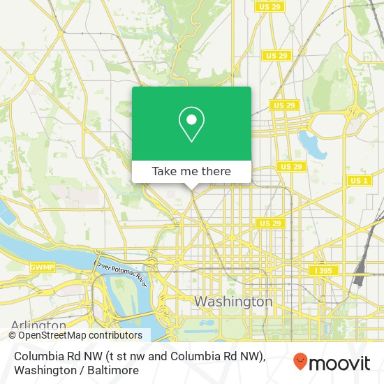Mapa de Columbia Rd NW (t st nw and Columbia Rd NW), Washington, DC 20009