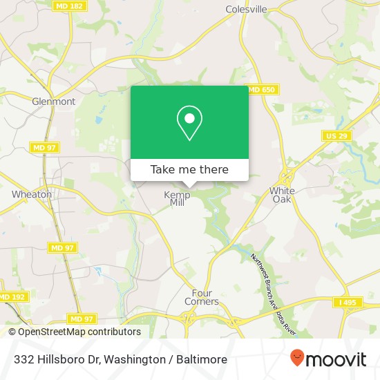 Mapa de 332 Hillsboro Dr, Silver Spring, MD 20902