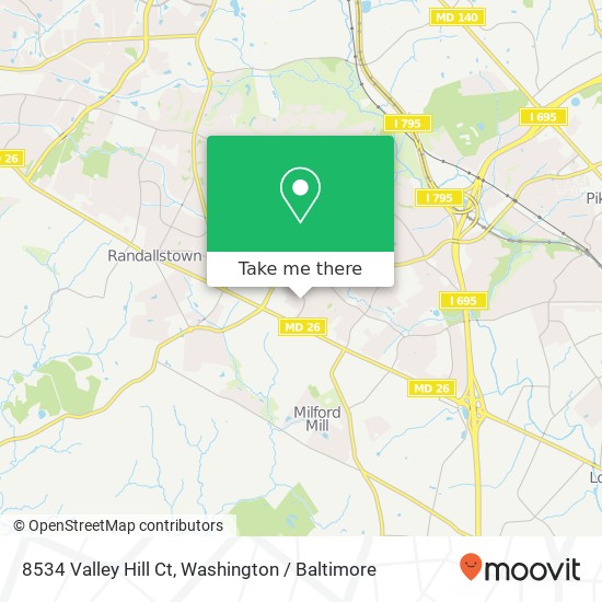 Mapa de 8534 Valley Hill Ct, Randallstown, MD 21133