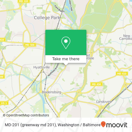 Mapa de MD-201 (greenway md 201), Riverdale, MD 20737