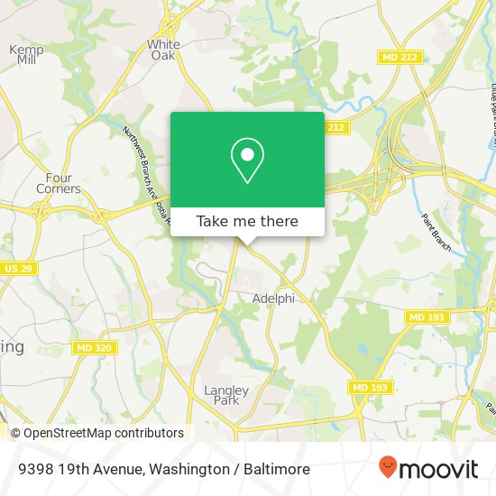 Mapa de 9398 19th Avenue, 9398 19th Ave, Adelphi, MD 20783, USA