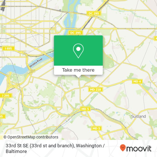 Mapa de 33rd St SE (33rd st and branch), Washington, DC 20020