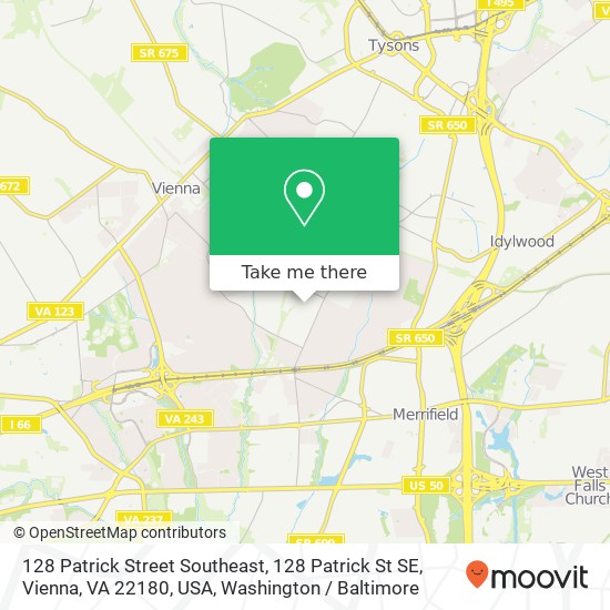 Mapa de 128 Patrick Street Southeast, 128 Patrick St SE, Vienna, VA 22180, USA