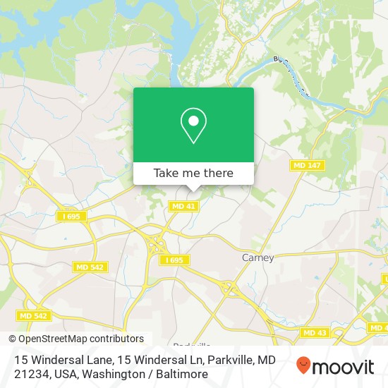 Mapa de 15 Windersal Lane, 15 Windersal Ln, Parkville, MD 21234, USA