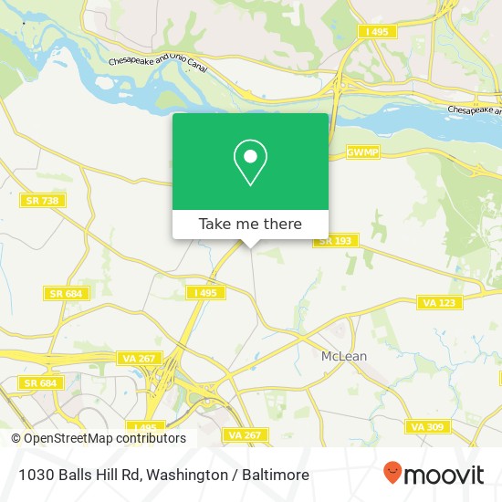 Mapa de 1030 Balls Hill Rd, McLean, VA 22101