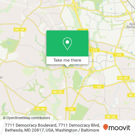 Mapa de 7711 Democracy Boulevard, 7711 Democracy Blvd, Bethesda, MD 20817, USA