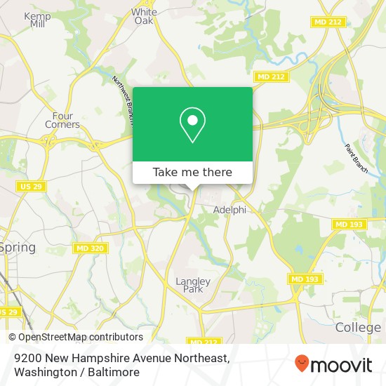 Mapa de 9200 New Hampshire Avenue Northeast, 9200 New Hampshire Ave NE, Silver Spring, MD 20903, USA