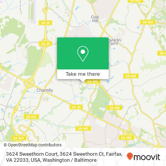 Mapa de 3624 Sweethorn Court, 3624 Sweethorn Ct, Fairfax, VA 22033, USA