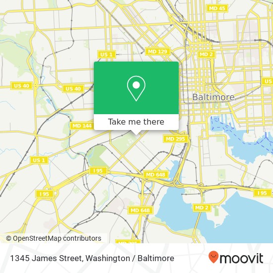 Mapa de 1345 James Street, 1345 James St, Baltimore, MD 21223, USA
