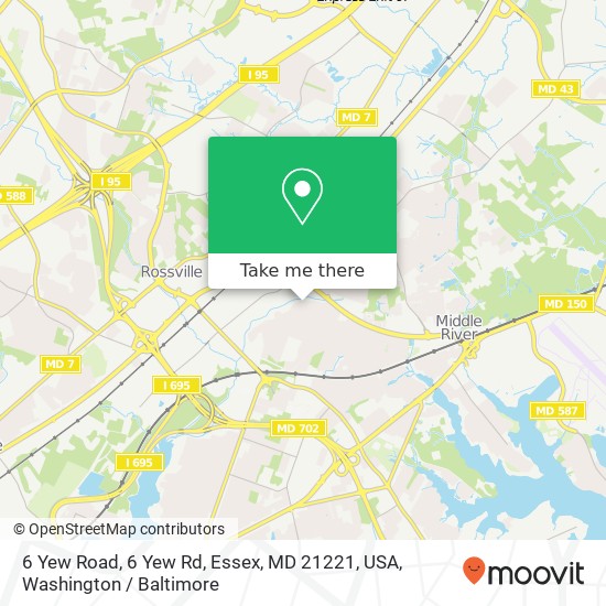 Mapa de 6 Yew Road, 6 Yew Rd, Essex, MD 21221, USA