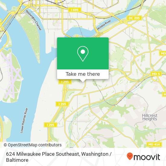 Mapa de 624 Milwaukee Place Southeast, 624 Milwaukee Pl SE, Washington, DC 20032, USA