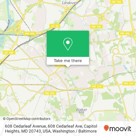 Mapa de 608 Cedarleaf Avenue, 608 Cedarleaf Ave, Capitol Heights, MD 20743, USA