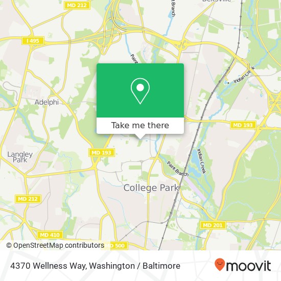 Mapa de 4370 Wellness Way, College Park, MD 20742