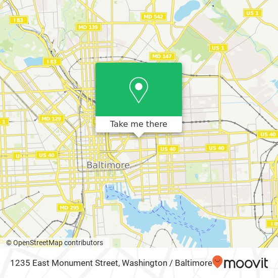 Mapa de 1235 East Monument Street, 1235 E Monument St, Baltimore, MD 21202, USA