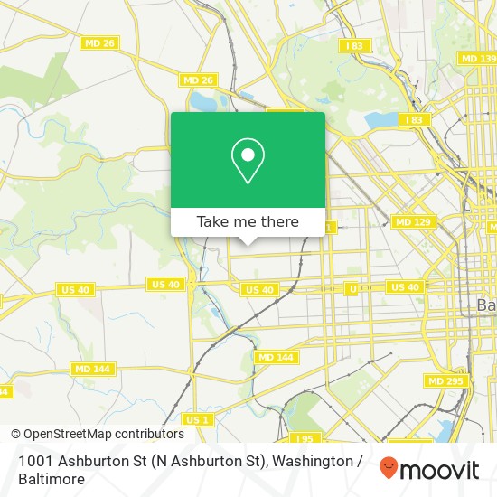 Mapa de 1001 Ashburton St (N Ashburton St), Baltimore, MD 21216