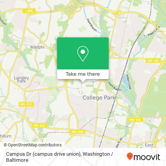 Mapa de Campus Dr (campus drive union), College Park, MD 20742