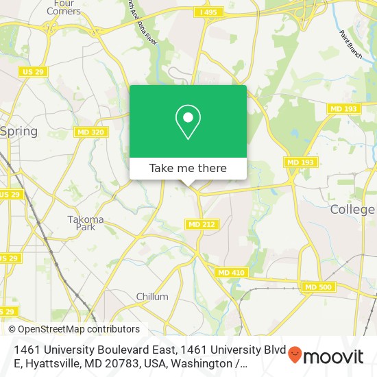 Mapa de 1461 University Boulevard East, 1461 University Blvd E, Hyattsville, MD 20783, USA