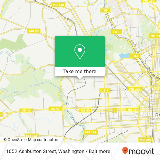 Mapa de 1652 Ashburton Street, 1652 Ashburton St, Baltimore, MD 21216, USA