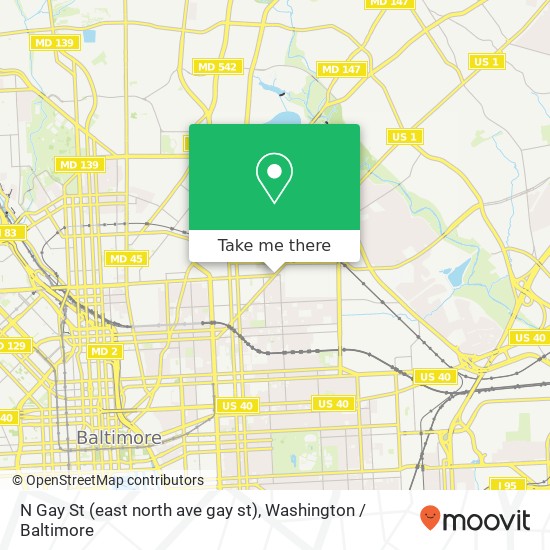 Mapa de N Gay St (east north ave gay st), Baltimore, MD 21213