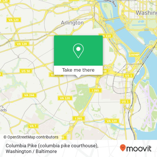Mapa de Columbia Pike (columbia pike courthouse), Arlington, VA 22204