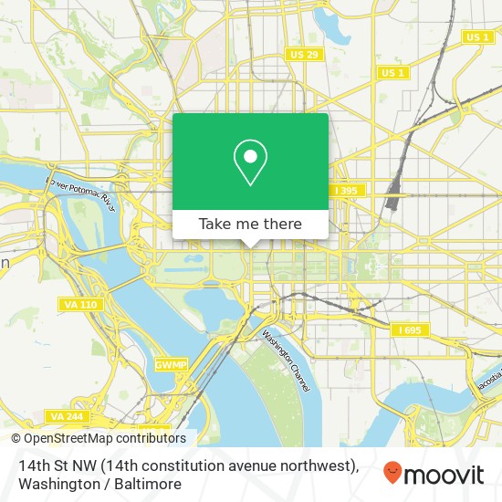 Mapa de 14th St NW (14th constitution avenue northwest), Washington, DC 20004