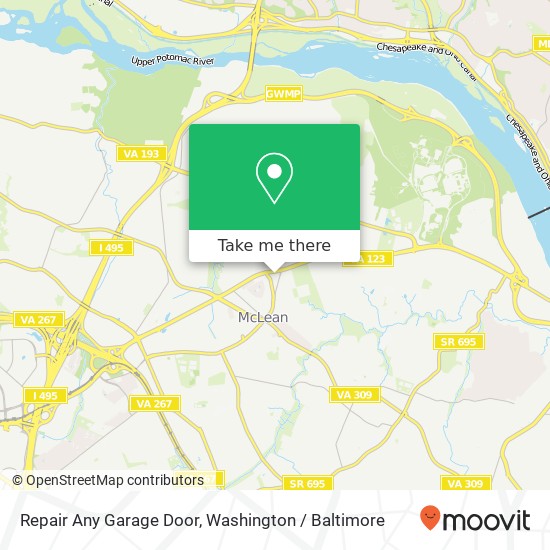 Mapa de Repair Any Garage Door, 1312 Chain Bridge Rd