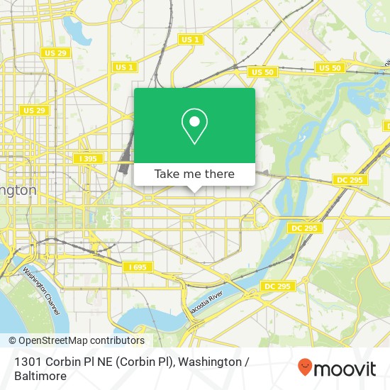 Mapa de 1301 Corbin Pl NE (Corbin Pl), Washington, DC 20002