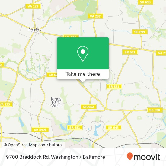 Mapa de 9700 Braddock Rd, Fairfax (FAIRFAX), VA 22032