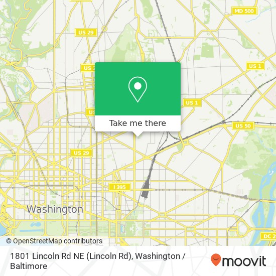 Mapa de 1801 Lincoln Rd NE (Lincoln Rd), Washington, DC 20002