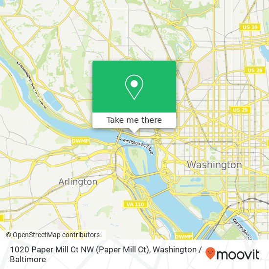 Mapa de 1020 Paper Mill Ct NW (Paper Mill Ct), Washington, DC 20007