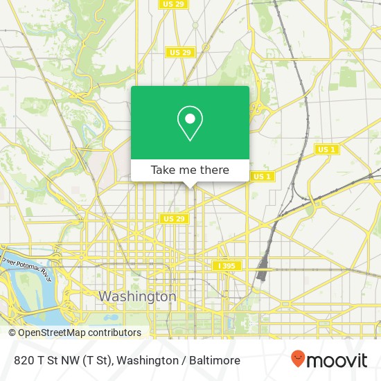 Mapa de 820 T St NW (T St), Washington, DC 20001