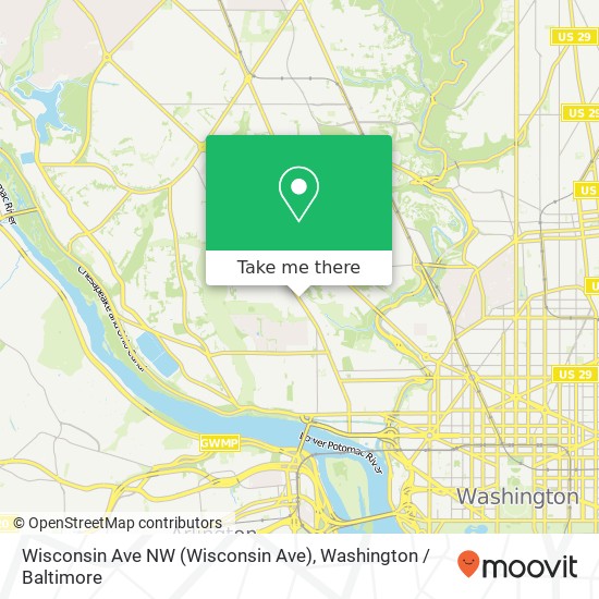 Mapa de Wisconsin Ave NW (Wisconsin Ave), Washington, DC 20007