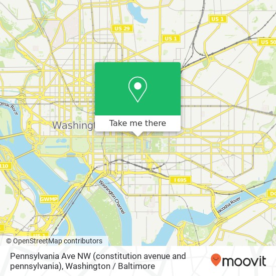 Mapa de Pennsylvania Ave NW (constitution avenue and pennsylvania), Washington, DC 20004
