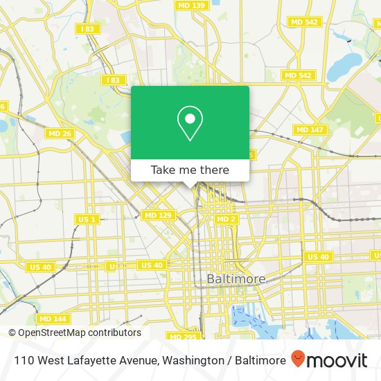 Mapa de 110 West Lafayette Avenue, 110 W Lafayette Ave, Baltimore, MD 21217, USA