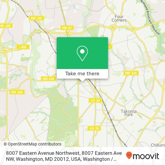 Mapa de 8007 Eastern Avenue Northwest, 8007 Eastern Ave NW, Washington, MD 20012, USA