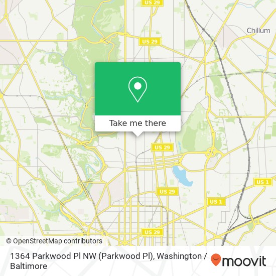 Mapa de 1364 Parkwood Pl NW (Parkwood Pl), Washington, DC 20010