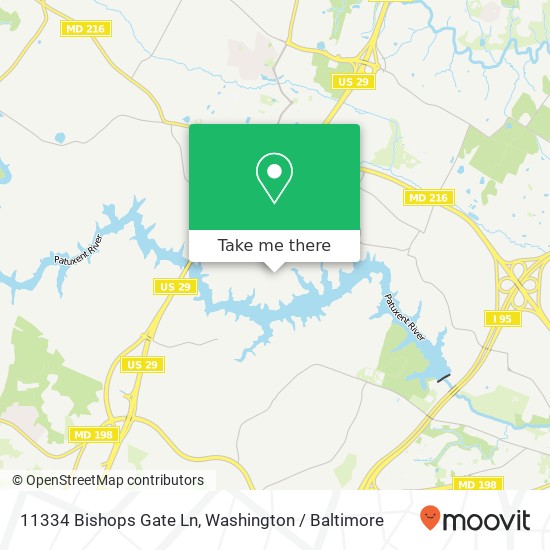 Mapa de 11334 Bishops Gate Ln, Laurel, MD 20723