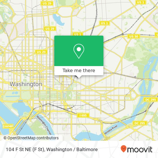 Mapa de 104 F St NE (F St), Washington, DC 20002