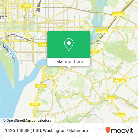 Mapa de 1425 T St SE (T St), Washington, DC 20020