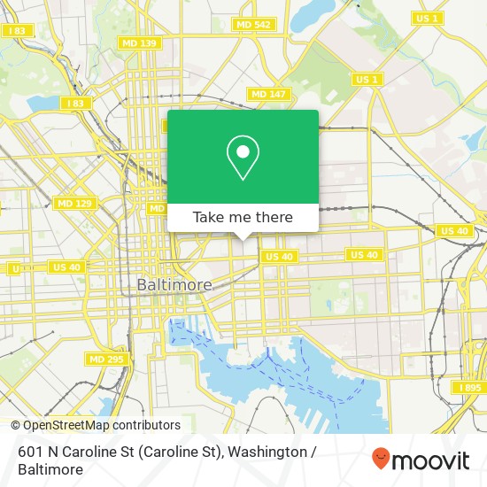 Mapa de 601 N Caroline St (Caroline St), Baltimore, MD 21205