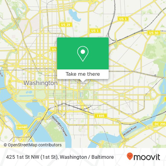 Mapa de 425 1st St NW (1st St), Washington, DC 20001