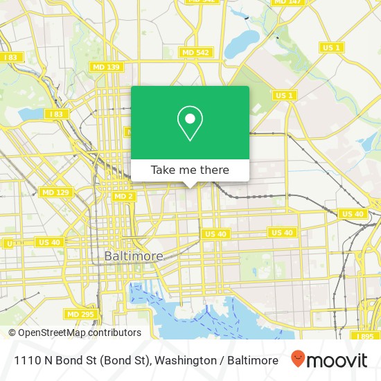 Mapa de 1110 N Bond St (Bond St), Baltimore, MD 21213