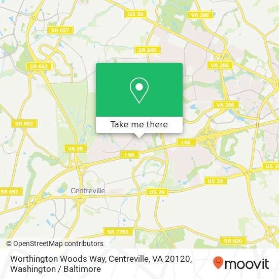 Mapa de Worthington Woods Way, Centreville, VA 20120