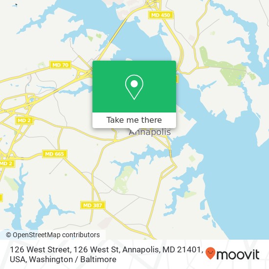 Mapa de 126 West Street, 126 West St, Annapolis, MD 21401, USA