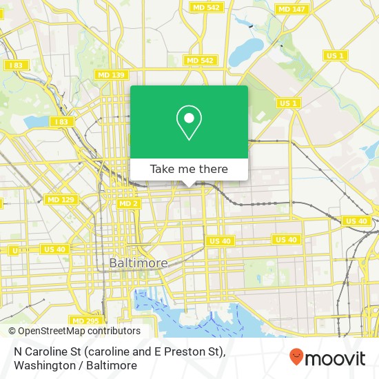 Mapa de N Caroline St (caroline and E Preston St), Baltimore, MD 21213