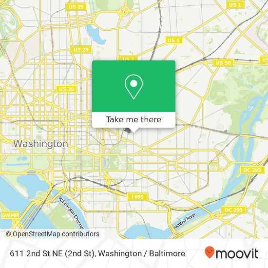Mapa de 611 2nd St NE (2nd St), Washington, DC 20002