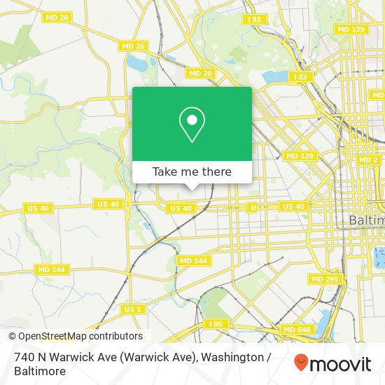 Mapa de 740 N Warwick Ave (Warwick Ave), Baltimore, MD 21216