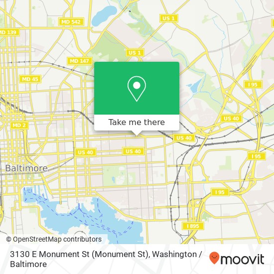 Mapa de 3130 E Monument St (Monument St), Baltimore, MD 21205