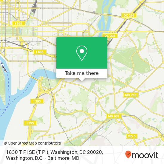 Mapa de 1830 T Pl SE (T Pl), Washington, DC 20020